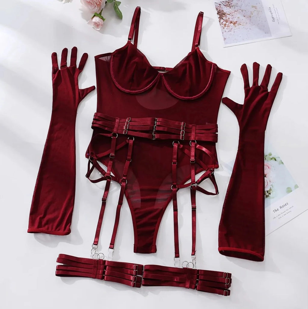 Crimson Vice Sheer Bodysuit Set