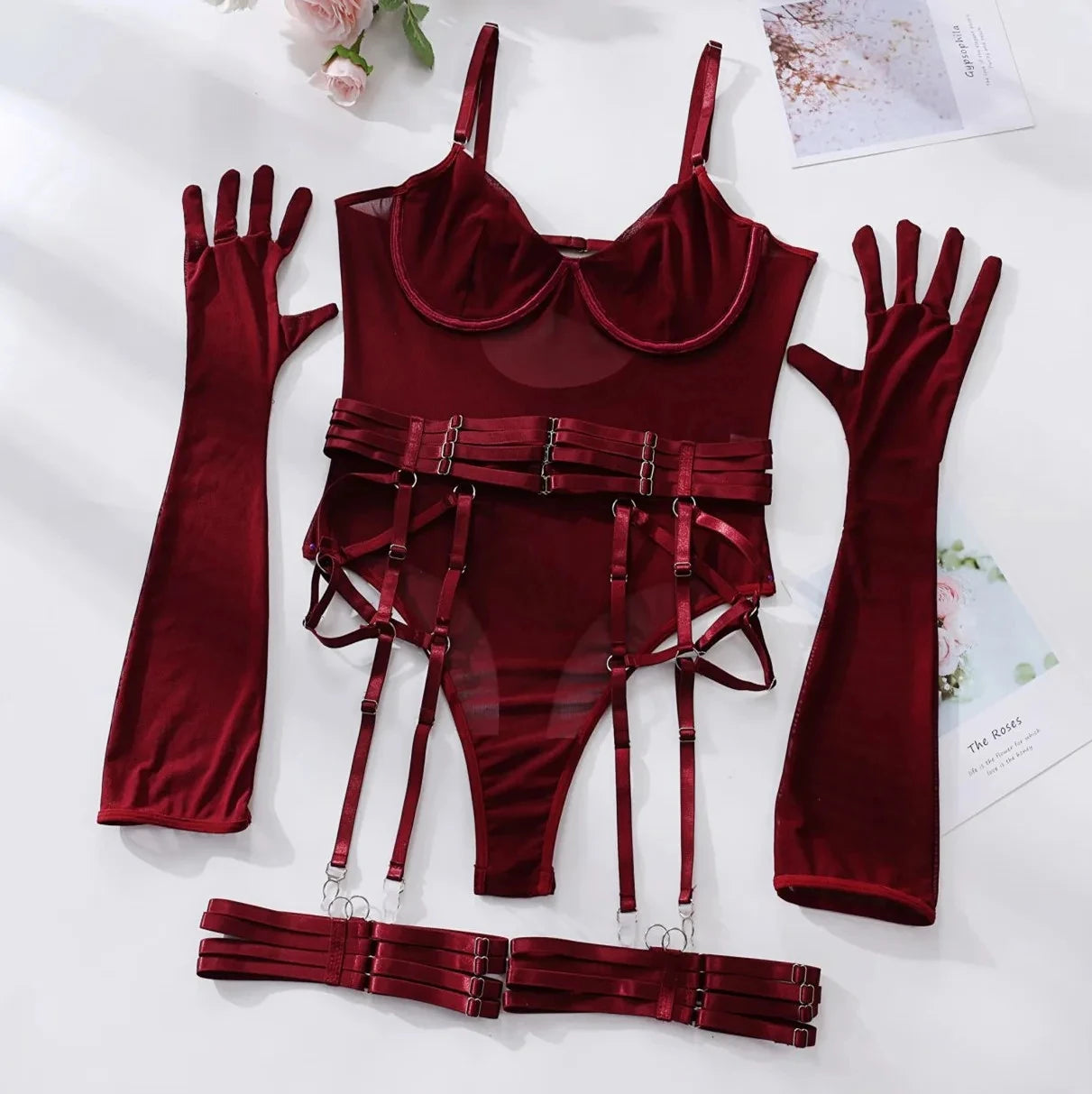 Crimson Vice Sheer Bodysuit Set