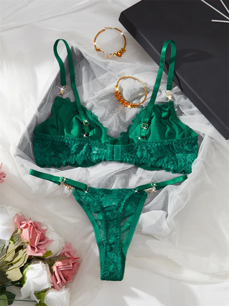 Emerald Bloom Lace Lingerie Set