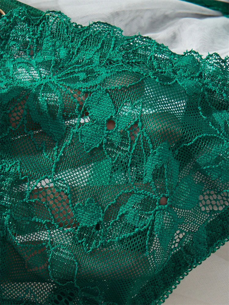 Emerald Bloom Lace Lingerie Set